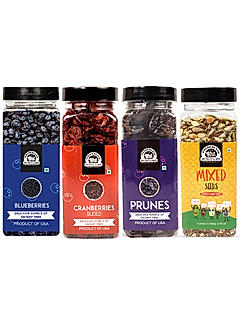 Wonderland Foods - Roasted Mix Seeds 200g, Blueberry 250g, Prunes 250g & Sliced Cranberry 200g - (900g Combo) Re-Usable Jar | Healthy Immunity Booster