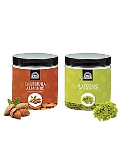 400g Dry Fruits Combo Pack of Premium Food Grade Reusable Jars (Almond 200g with Raisins 200g)