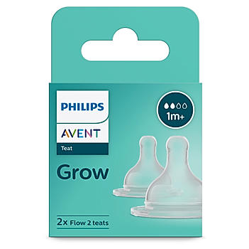 Avent- Grow Teat for Babies aged 1 month and above | Flow 2 | Pack of 2 | Anti Colic | BPA Free | Made in India | SCY096/01