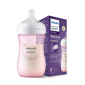 Avent- Natural Response Feeding Bottle for Babies aged 1 month and above | Pink | 260ml | Pack of 1 | BPA Free | SCY903/11