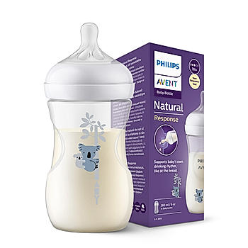 Avent Natural Response Feeding Bottle for Babies aged 1 month and above I Koala Pattern | 260ml | Pack of 1 | BPA Free | SCY903/67