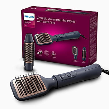 2 in 1 Airstyler | Volumizer + Blow Dryer Brush + Multi-Styler | 3X Volume & 50% Less Hair Breakage | 2 attachments for Straight and Wavy Looks | Argan Oil Infused plates & 4X more Ionic Care for Shinier, Frizz Free Hair | BHA531/10