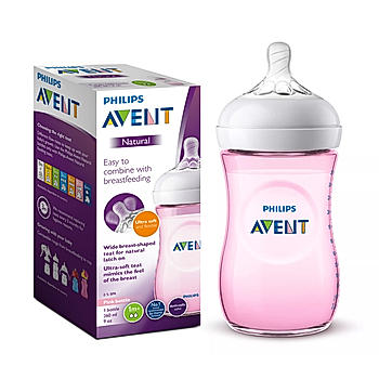 Avent Natural Bottle - | Ideal for 1 Month+ | Slow Flow | BPA Free | Pink Color | 260ml | SCF034/10