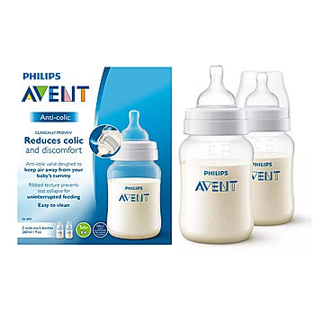 Avent Anti Colic Bottle - |  Ideal for 1 Month+ | Slow Flow | BPA Free | 260ml Pack of 2 | SCF813/20