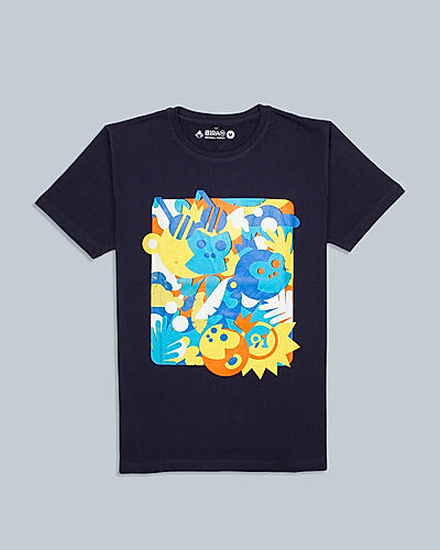 Monkey & Foliage Graphic T-shirt - Navy Blue