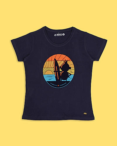 Sunset Surfing Graphic T-shirt - Navy Blue