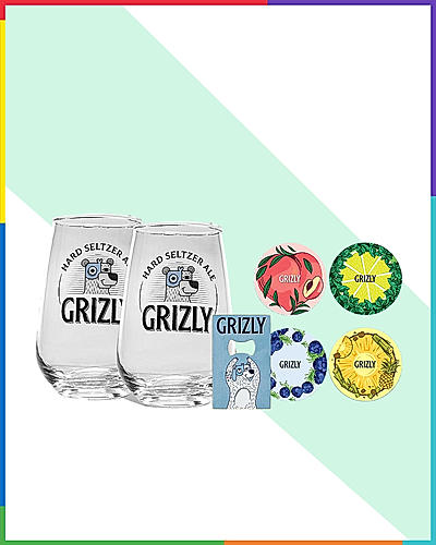 Bottle Opener, Coasters (Set of 4) & Beverage Glass (Set of 2) - Grizly