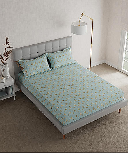Celebrity 400 TC 100% Cotton Ultra Fine Blue Floral Print King Bedsheet Set