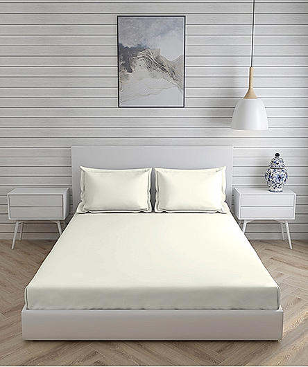 Kalpavriksha Cotton Bamboo 300 TC Ivory Solid Print King Bedsheet with 2 Pillow Covers