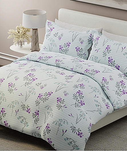 Valatia 200 TC 100% Cotton Blue Printed Flat King Bedsheet with 2 Pillow Covers