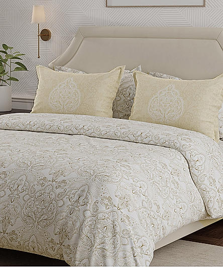 Luxe Loom Super Fine Quality 100% Cotton 600 TC Satin Weave Beige King Bedsheet with 4 Pillow Covers