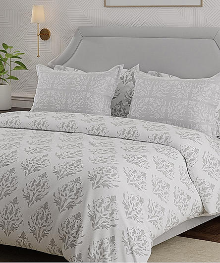 Luxe Loom Super Fine Quality 100% Cotton 600 TC Satin Weave Grey King Bedsheet with 4 Pillow Covers