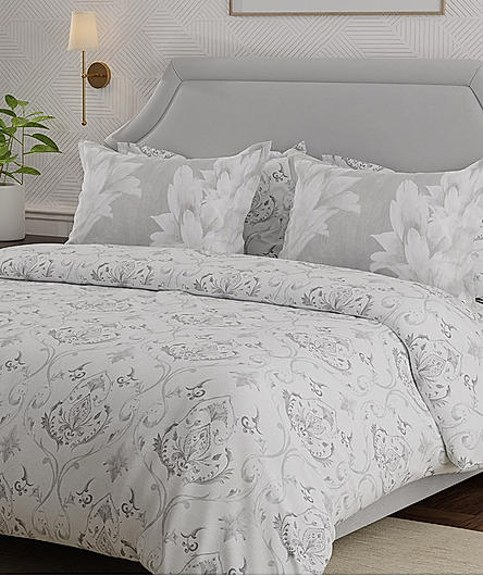 Luxe Loom Super Fine Quality 100% Cotton 600 TC Satin Weave Grey King Bedsheet with 4 Pillow Covers
