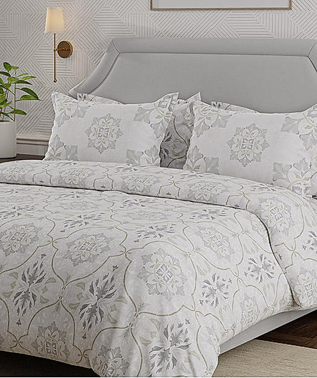 Luxe Loom Super Fine Quality 100% Cotton 600 TC Satin Weave Grey King Bedsheet with 4 Pillow Covers
