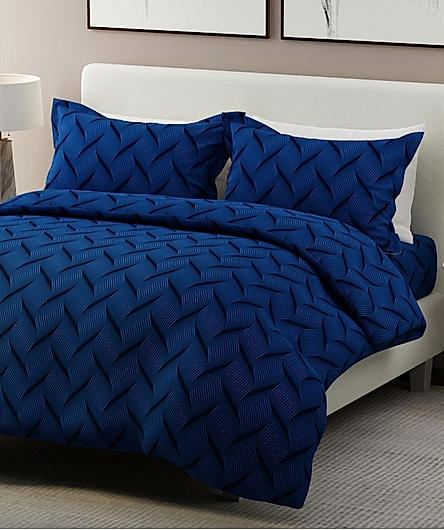 Radiance 825 TC Cotton Polyester Blended Fabric Satin Weave Navy Blue King Bedsheet with 2 Pillow Covers