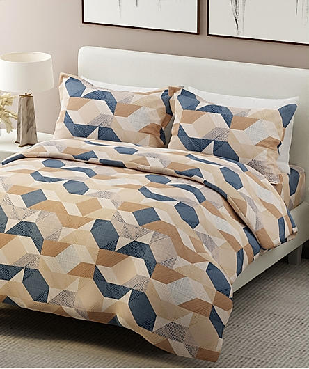 Alpha Geo Valatia 100% Cotton 200 TC Plain Weave Geometric Print King Bedsheet with 2 Pillow Covers