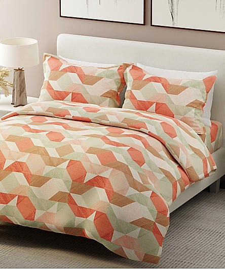Alpha Geo Valatia 100% Cotton 200 TC Plain Weave Geometric Print King Bedsheet with 2 Pillow Covers