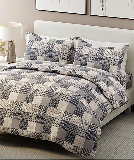 Alpha Geo Valatia 100% Cotton 200 TC Plain Weave Geometric Print King Bedsheet with 2 Pillow Covers