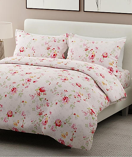 Nature Bouquet 100% Cotton 300 TC Pink Floral Print Scented King Bedsheet with 2 Pillow Covers (Rose Fragrance)