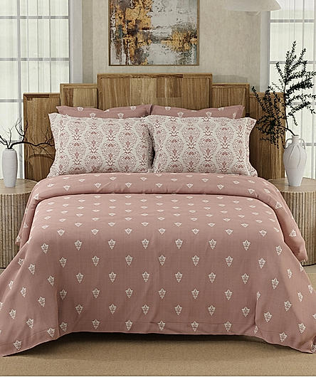 Isabella 500 TC Tencel Cotton King Size Bedsheet with 4 Pillow Covers (Double Marrow Stitch) - Pink Ethnic Print