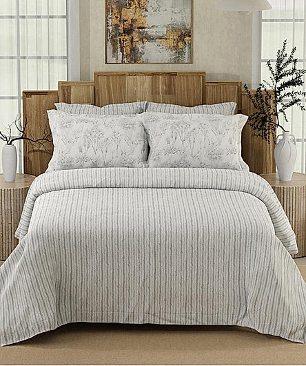 Isabella 500 TC Tencel Cotton King Size Bedsheet with 4 Pillow Covers (Double Marrow Stitch) - White & Grey Stripes