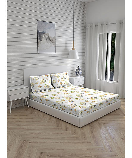 Iris Gaze 100% Cotton 160 TC Multicolor Floral Print King Bedsheet with 2 Pillow Covers