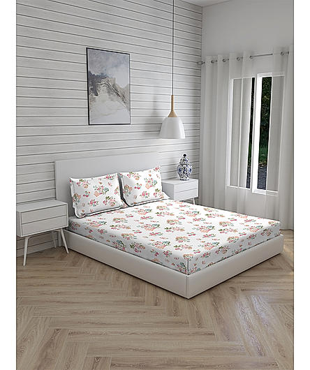 Iris Gaze 100% Fine Cotton Multicolor Floral Print King Bedsheet Set