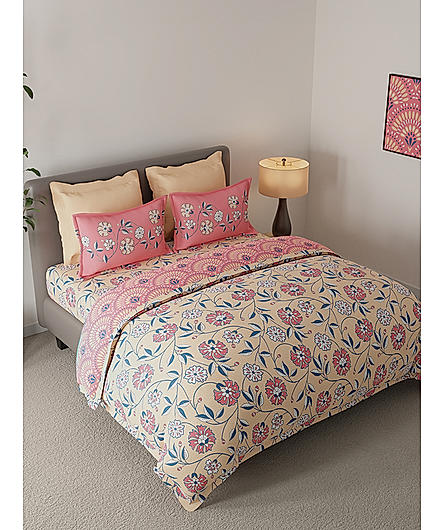 Erica Cotton Value Yellow Floral Print Double Bedsheet Set