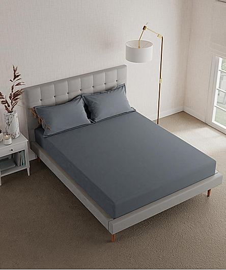 Pure Earth 300 TC Cotton Ultra Fine Blue Solid Print King Bedsheet Set