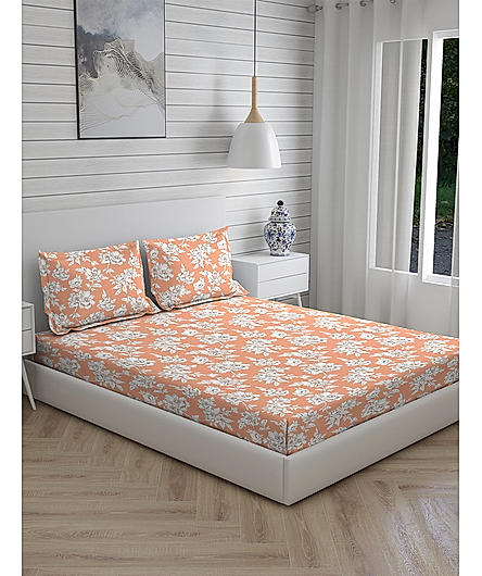 Signature Sateen 300 TC 100% Cotton Ultra Fine Coral Floral Print King Bedsheet Set