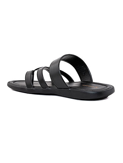 Buy online Black Pu Slip On Sandals from Sandals and Floaters for