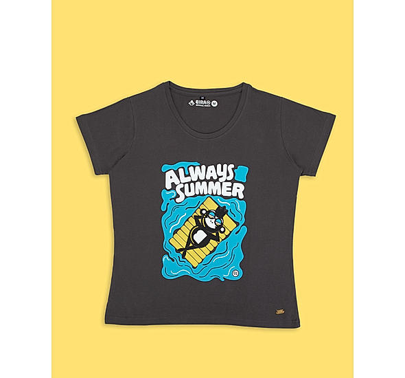 Always Summer Floating Monkey Illustration T-Shirt - Charcoal Grey