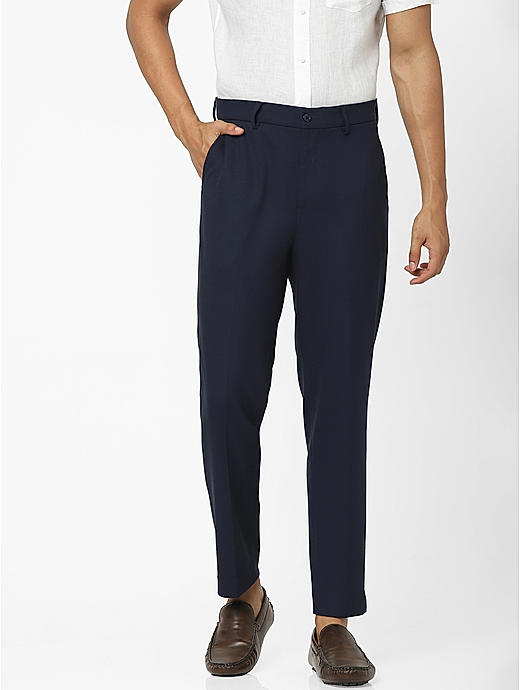 Navy Solid Regular Fit Trousers