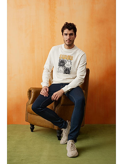 Celio Garfield White Long Sleeves Round Neck Sweatshirt