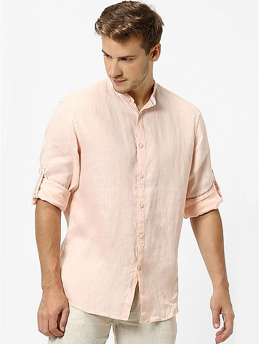 100% Linen Mao Collar Peach Shirt