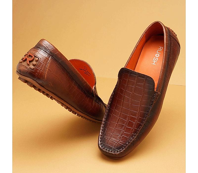 The Seti Tan Men Croc print Casual Loafer Ruosh