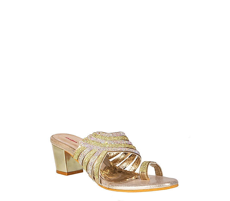 Khadim Gold Heel Slip On Sandal for Women