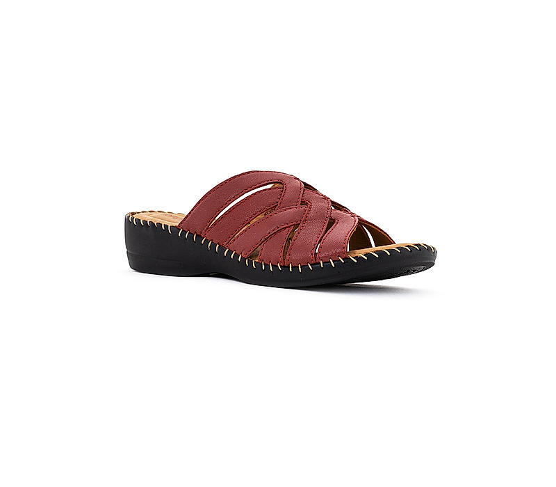 Softouch Maroon Leather Mule Heel Sandal for Women