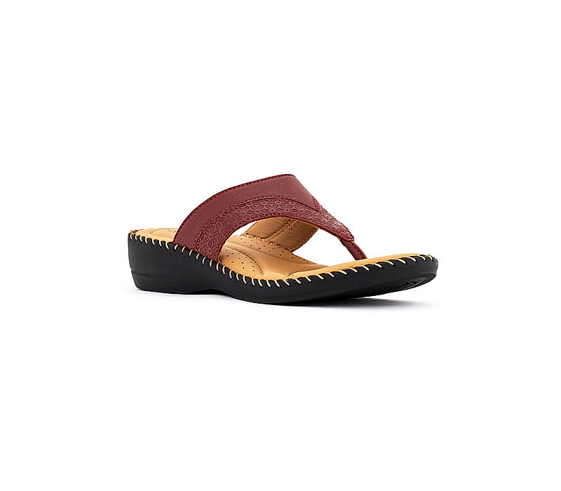 Softouch Maroon Leather Heel Slip On Sandal for Women