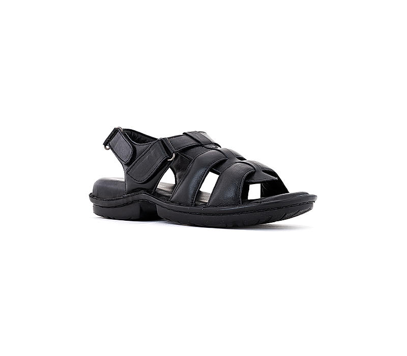 British Walkers Black Leather Fisherman Sandal for Men