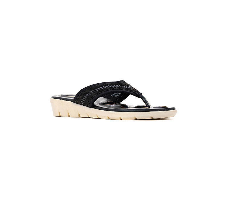 Softouch Black Flat Slip On Sandal for Women