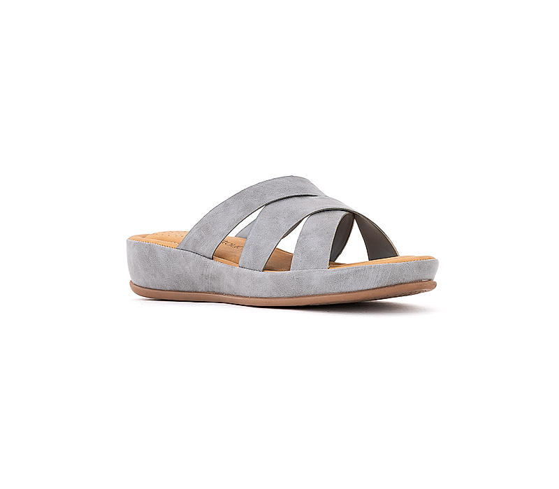 Softouch Grey Mule Flat Sandal for Women