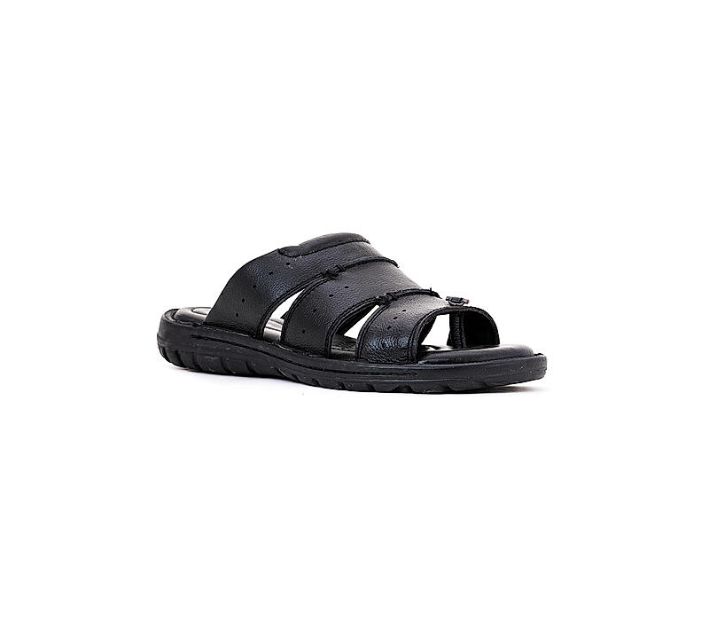 British Walkers Black Leather Slip On Sandal for Men