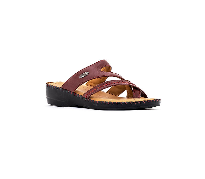 Softouch Maroon Leather Heel Slip On Sandal for Women