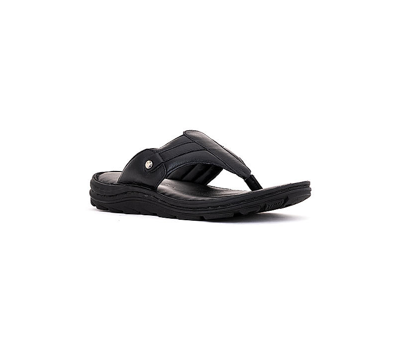 British Walkers Black Leather Flip Flops for Men