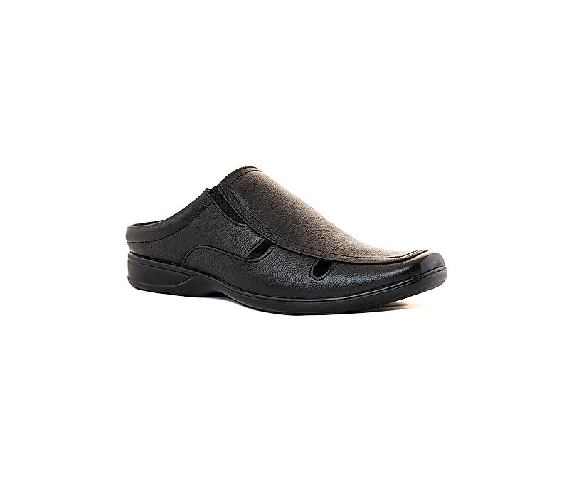 KHADIM Lazard Black Leather Mule Slip On Sandal for Men (2593166)