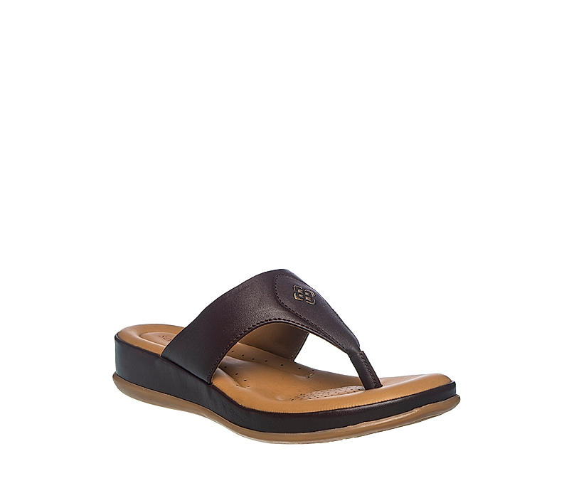 Softouch Brown Leather Flat Slip On Sandal for Women