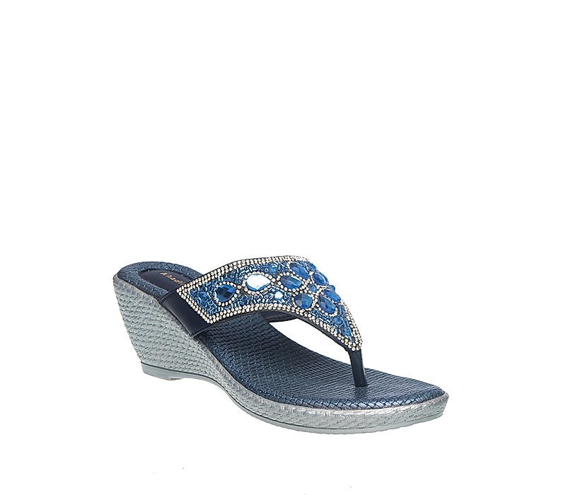 Khadim Blue Heel Slip On Sandal for Women