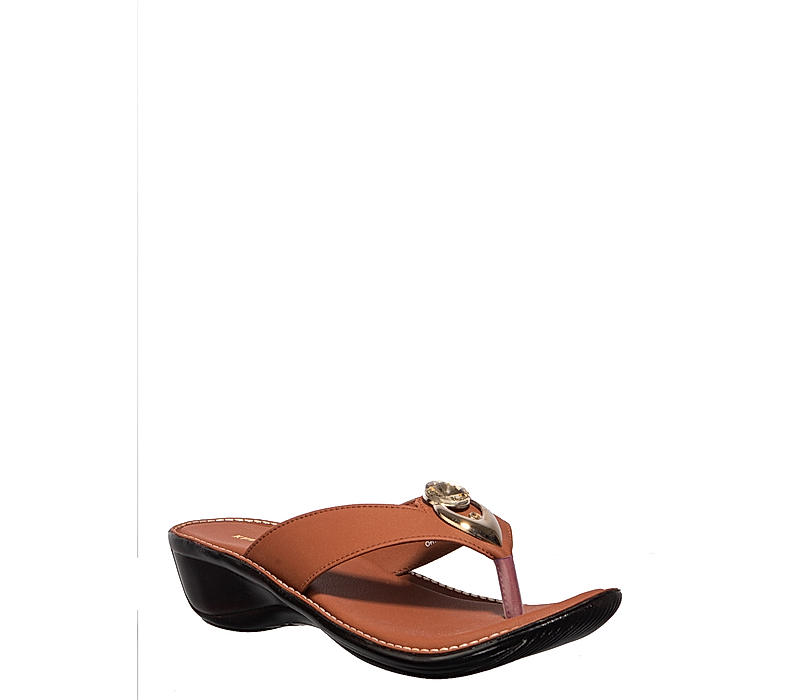 Khadim Brown Heel Slip On Sandal for Women