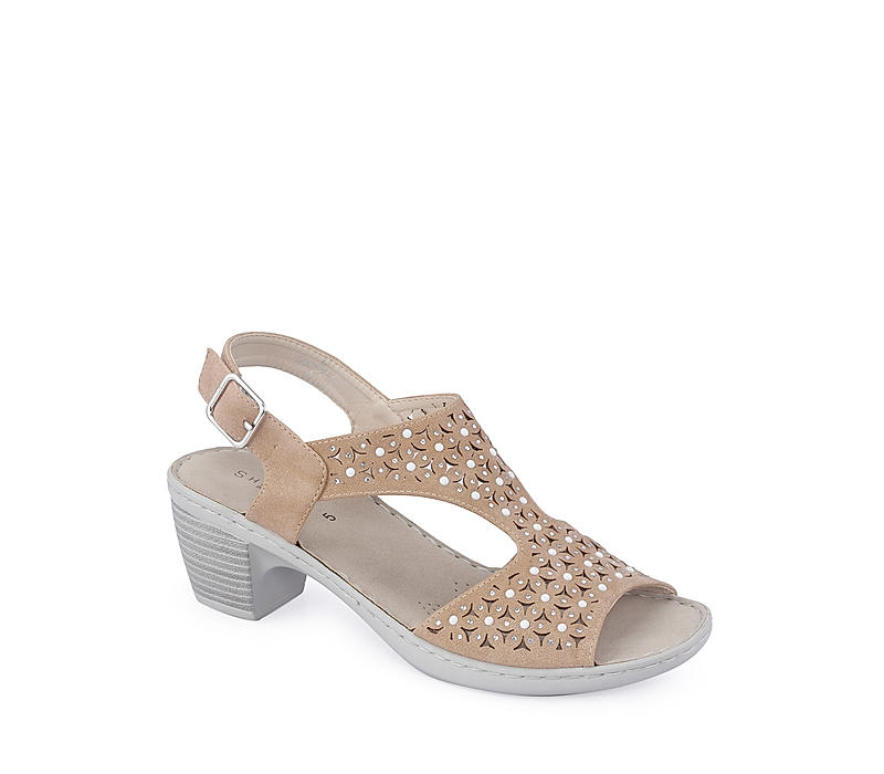 Sharon Beige Peep-Toe Heel Sandal for Women